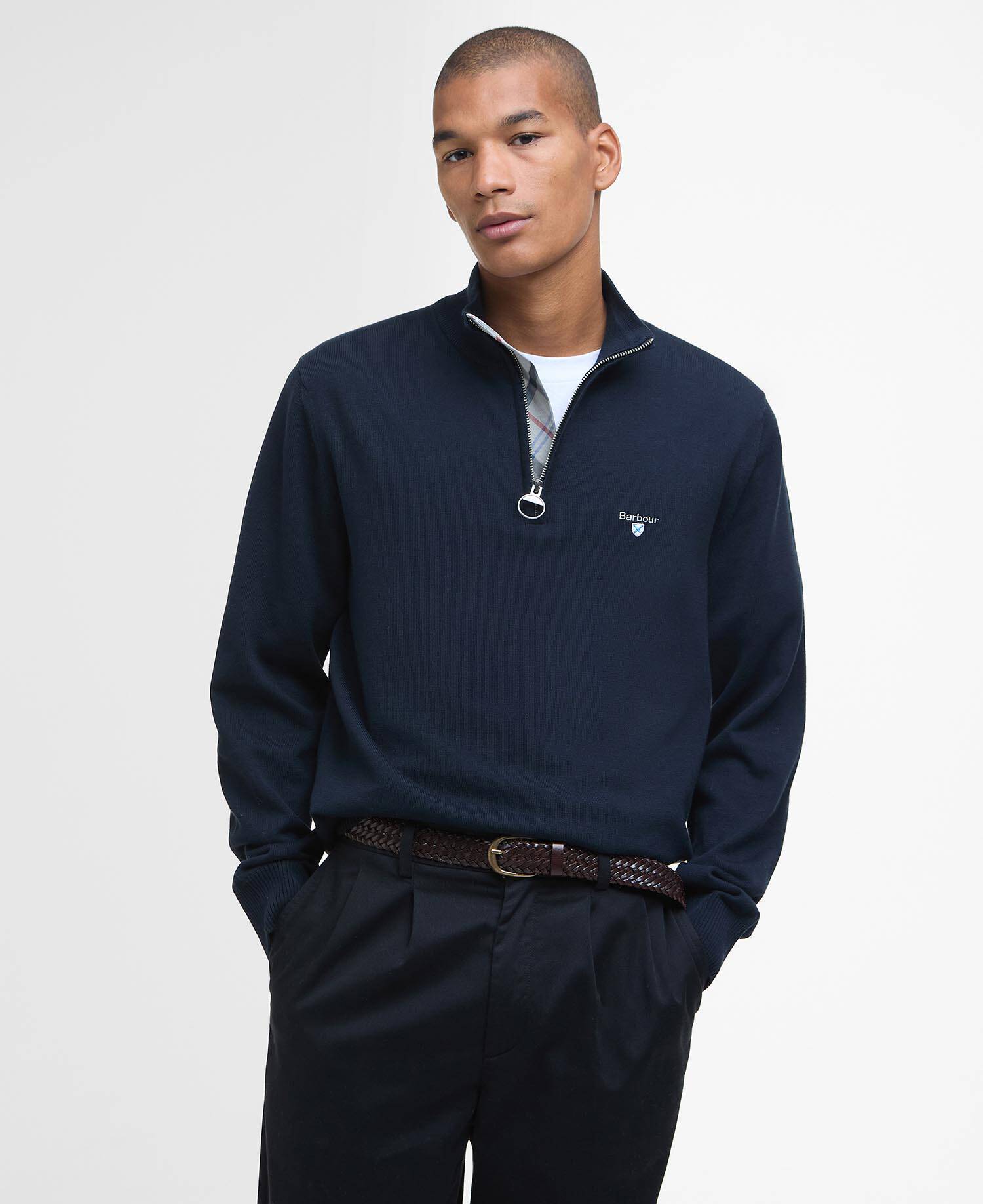 Barbour - Maglione con zip corta in cotone compatto Lingwood